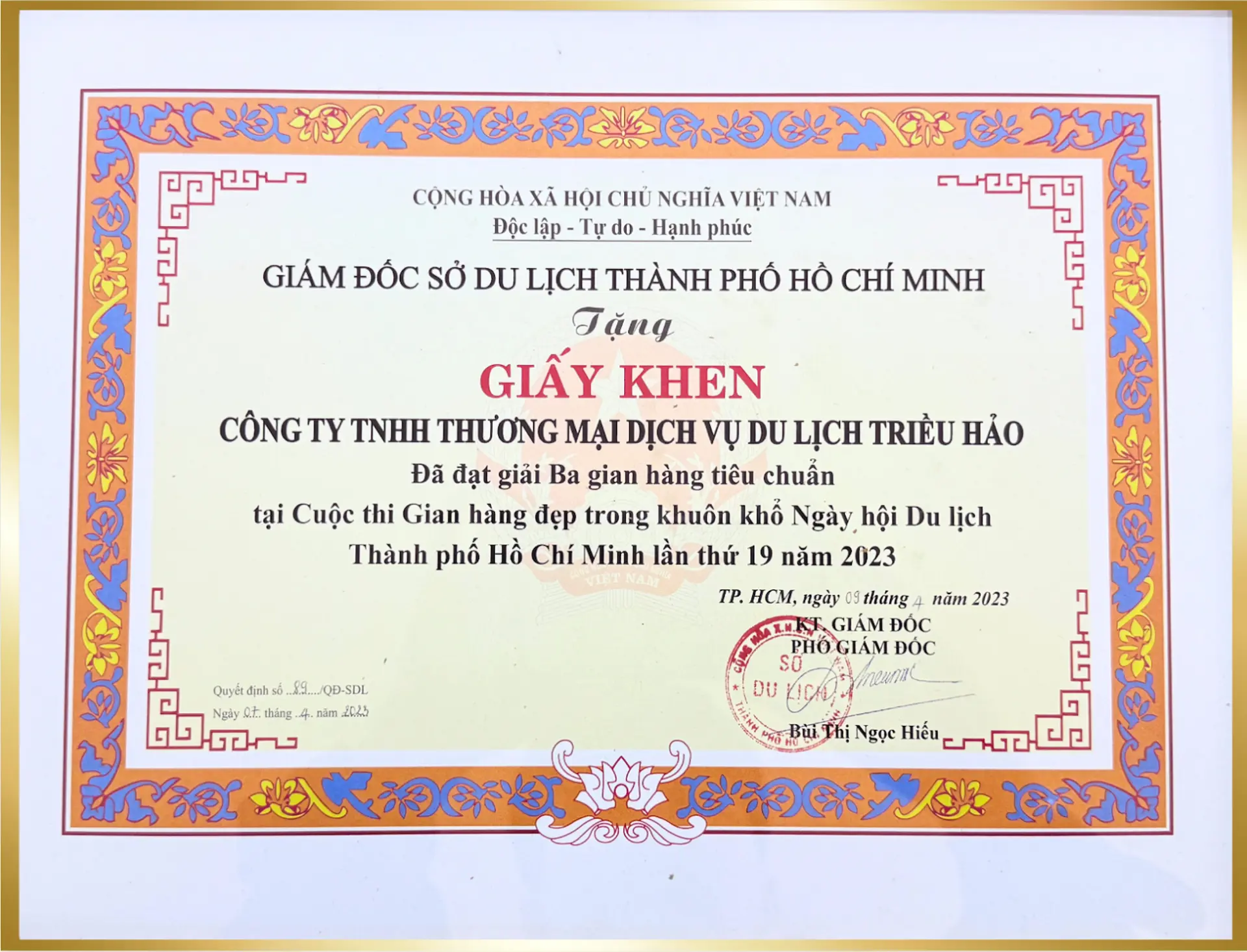 Triều Hảo Khẳng Định Vị Thế Với Giải Ba Gian Hàng Đẹp Tại Ngày Hội Du Lịch Tp.hcm 2023